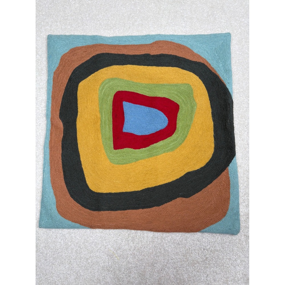 Kashmir Fine Arts & Crafts‎ Wool Hand Embroidered Abstract 18x18 Pillow Cover